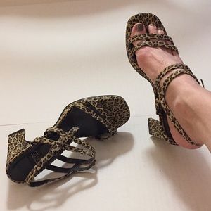 90s leopard heels fat heel​